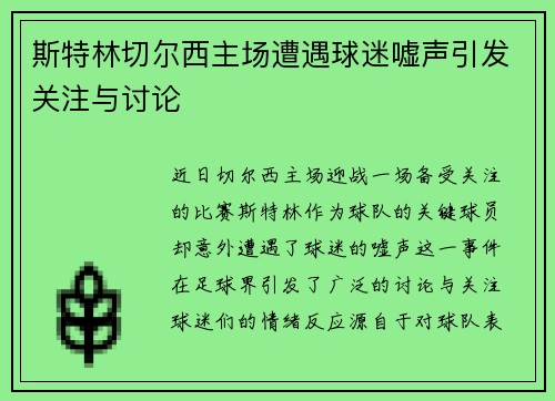 斯特林切尔西主场遭遇球迷嘘声引发关注与讨论